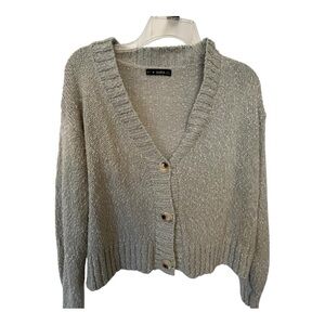 Zaful Gray Cardigan Sweater V-neck Cropped